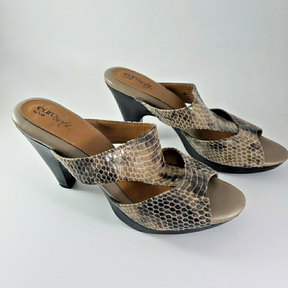 Euro Soft by Sofft Shoes Women's 9M Heels Open Toe Reptile Snake-Skin Pattern - Picture 3 of 8